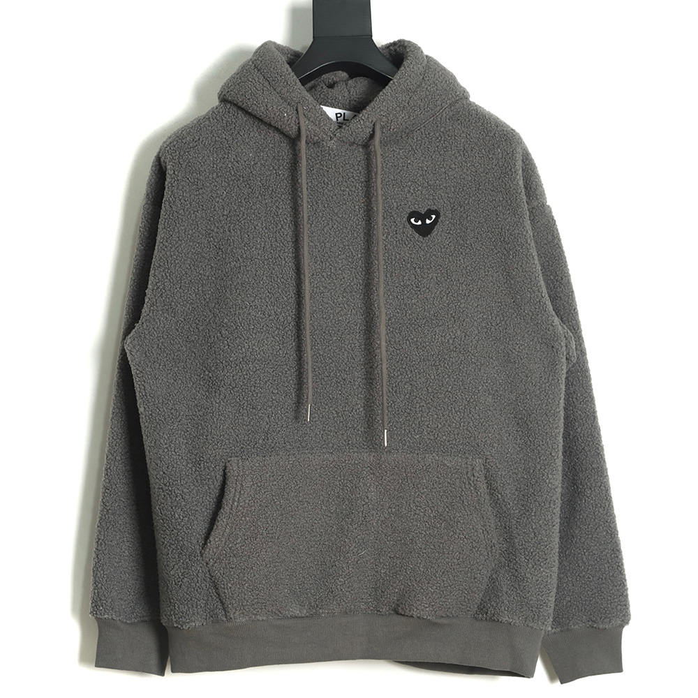 CDG PLAY Double-faced fleece classic heart embroidery hoodie Grey