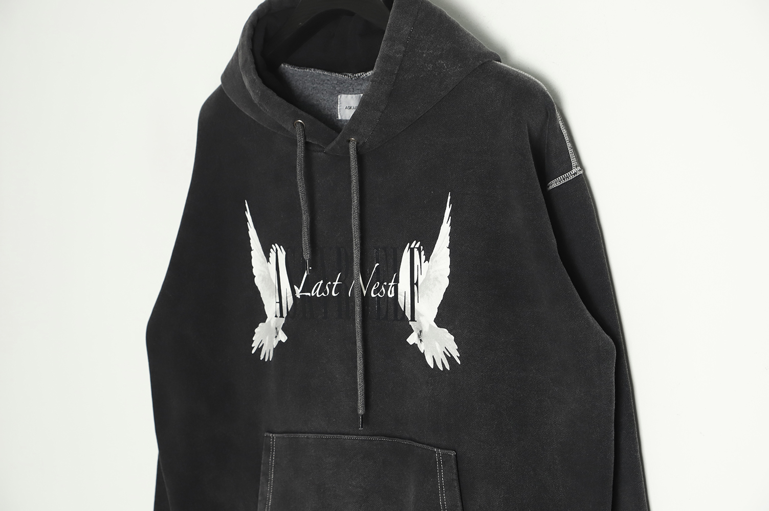 Askyurself Peace Dove Print Washed and Distressed Hoodie