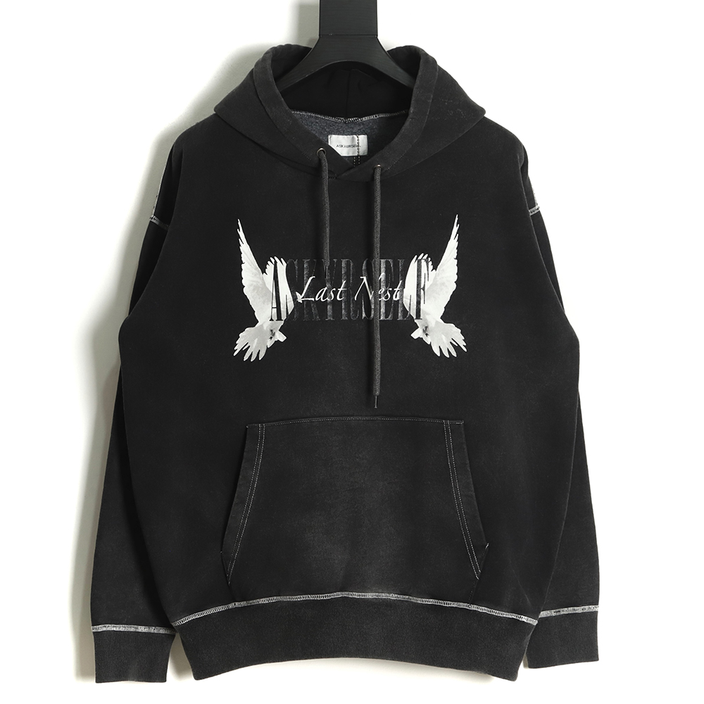 Askyurself Peace Dove Print Washed and Distressed Hoodie