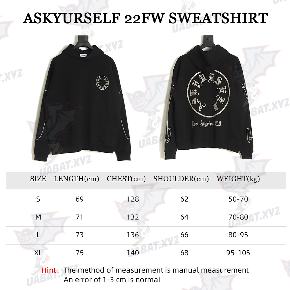 Askyurself 22FW Sanskrit letters retro do old hoodie