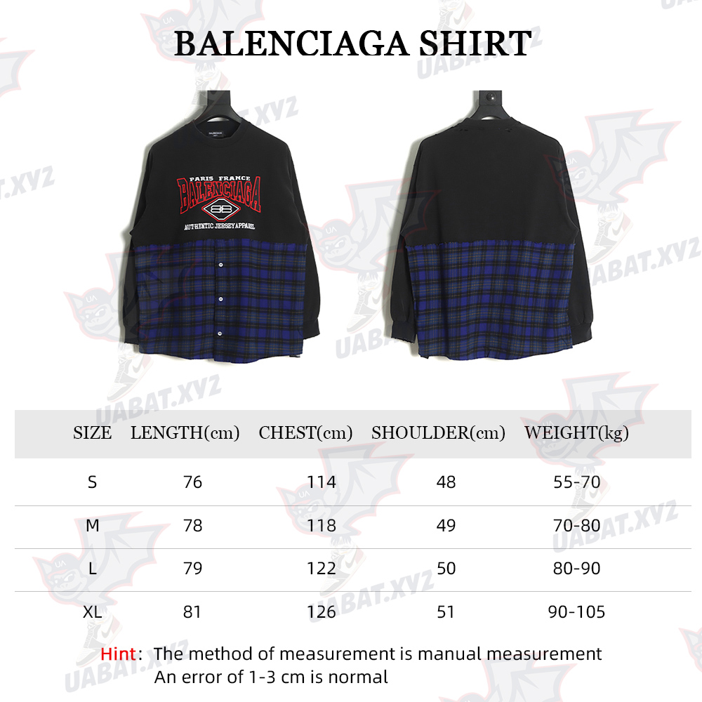 Balenciaga 22FW BB embroidery stitching plaid shirt fake two-piece long-sleeved