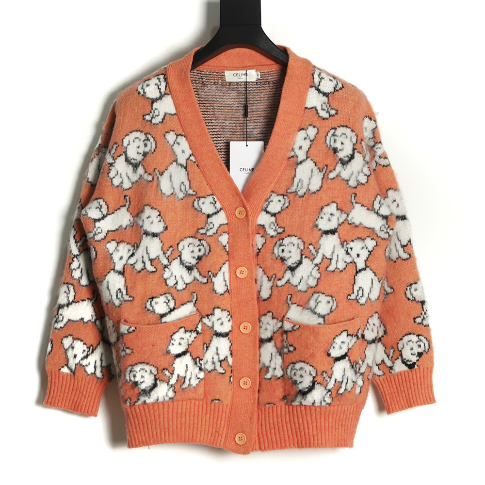 Celine 22FW Cartoon Puppy Mohair Cardigan