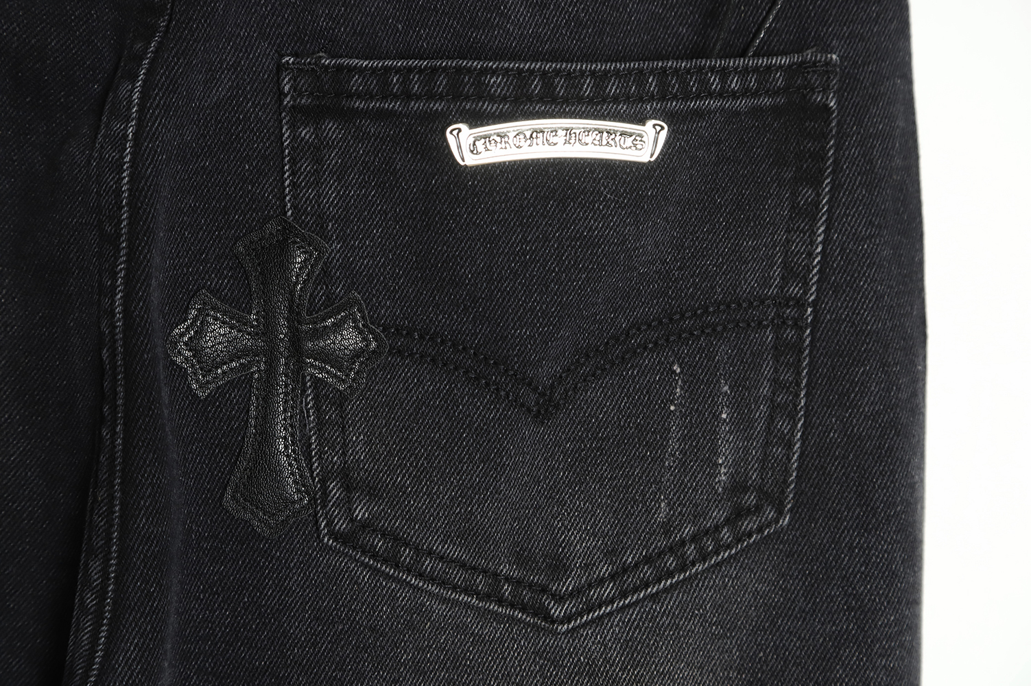 Chrome Hearts Classic Leather Label Cross Denim Trousers TSK4