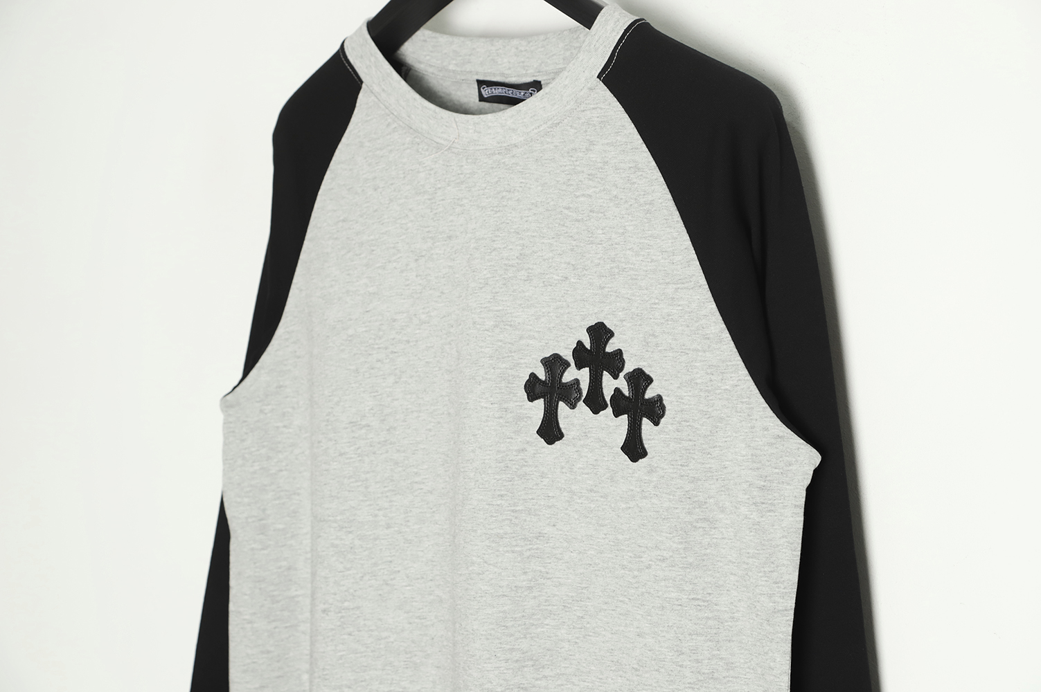 Chrome Hearts Grey-Black Paneled Cross Long Sleeve T-Shirt