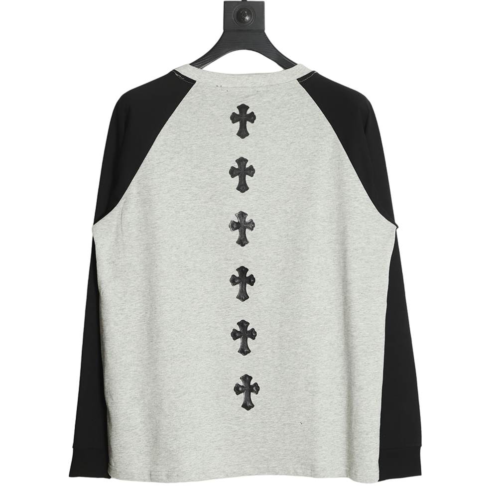 Chrome Hearts Grey-Black Paneled Cross Long Sleeve T-Shirt
