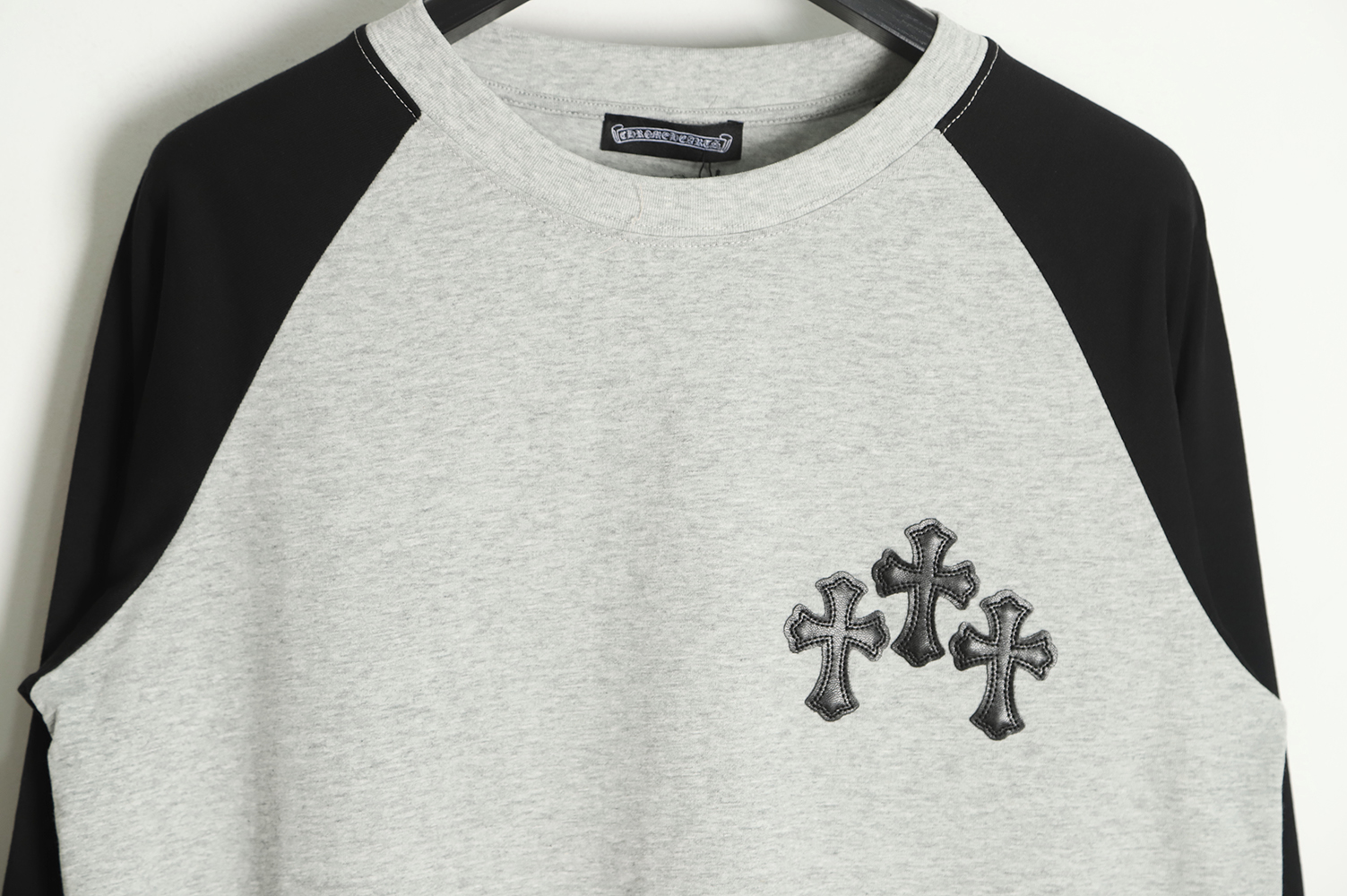 Chrome Hearts Grey-Black Paneled Cross Long Sleeve T-Shirt