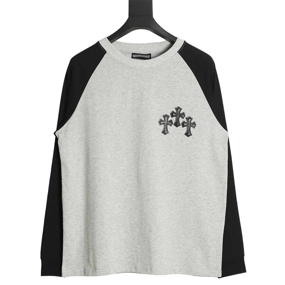 Chrome Hearts Grey-Black Paneled Cross Long Sleeve T-Shirt