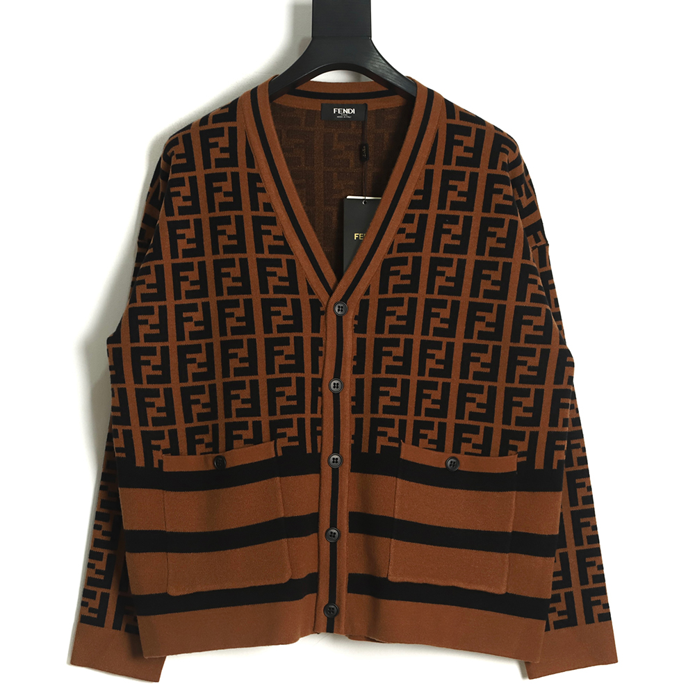 Fendi 22Fw double F jacquard full printed sweater cardigan