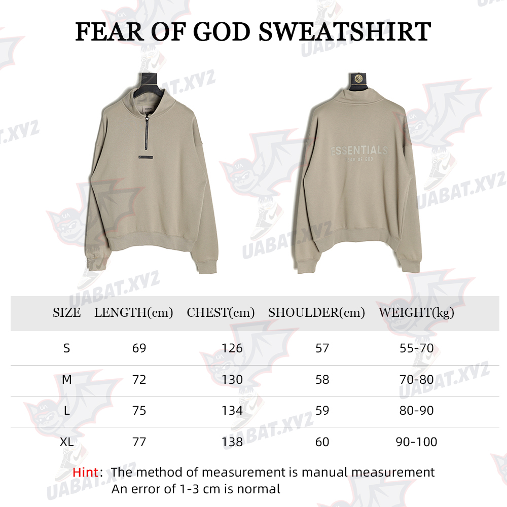 FEAR DF GOD double line ESSENTIALS double row silicone letter half zipper sweater Taupe