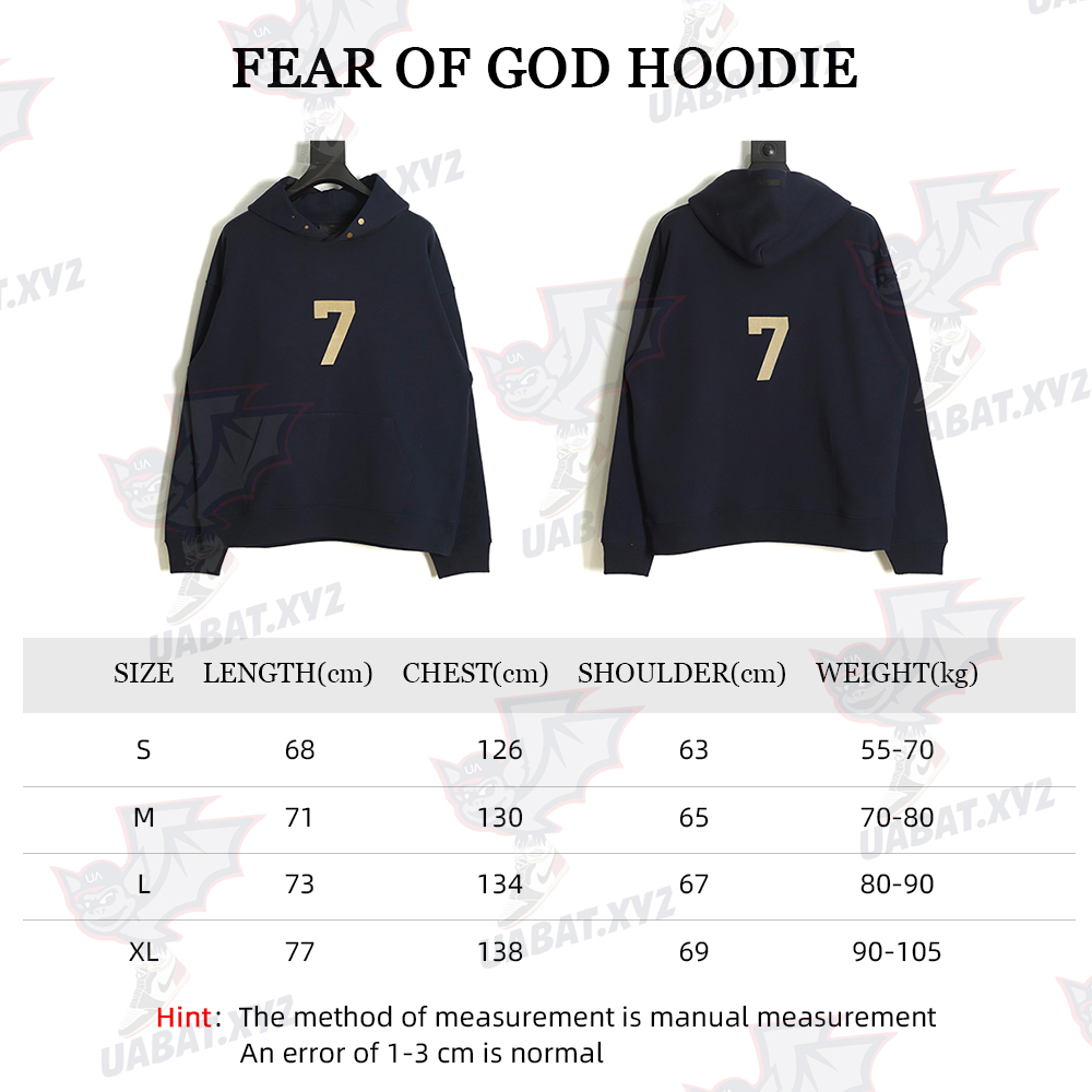 FEAR DF GOD Season 7 main line fog flocking 7 letter hoodies Dark Blue
