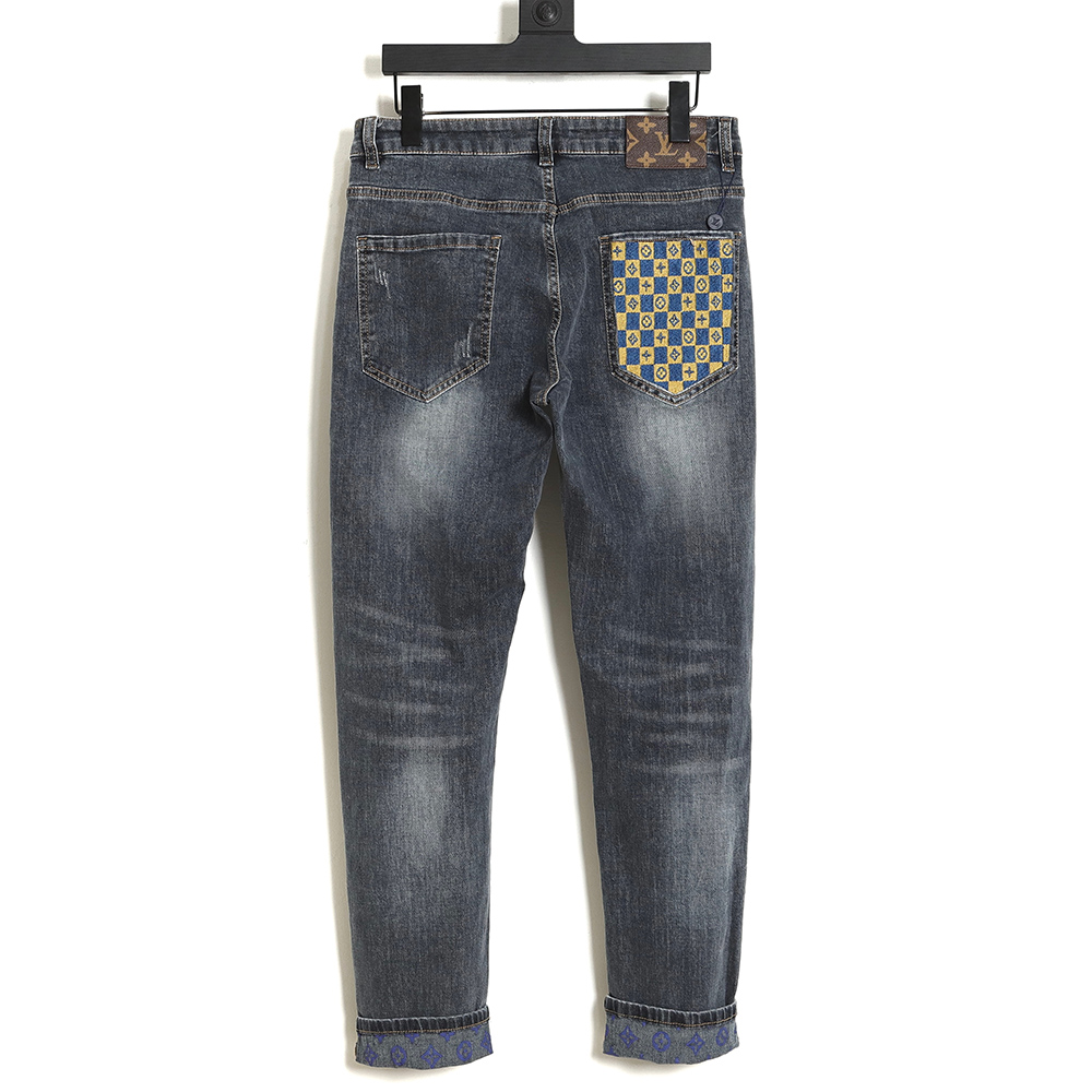 Louis Vuitton back checkerboard embroidery LOGO jeans
