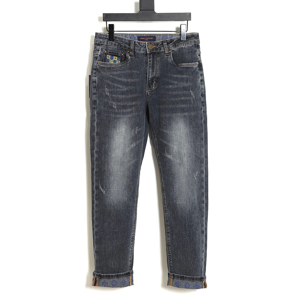 Louis Vuitton back checkerboard embroidery LOGO jeans