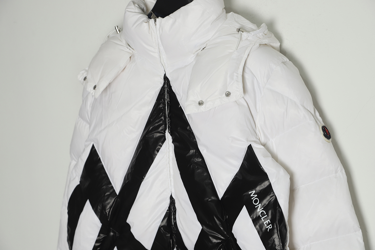 Moncler Mouth Black & White Cross Print Down Jacket