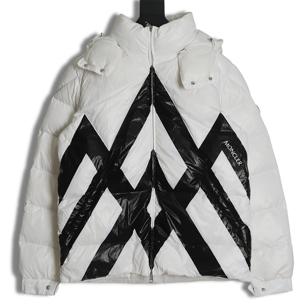 Moncler Mouth Black & White Cross Print Down Jacket