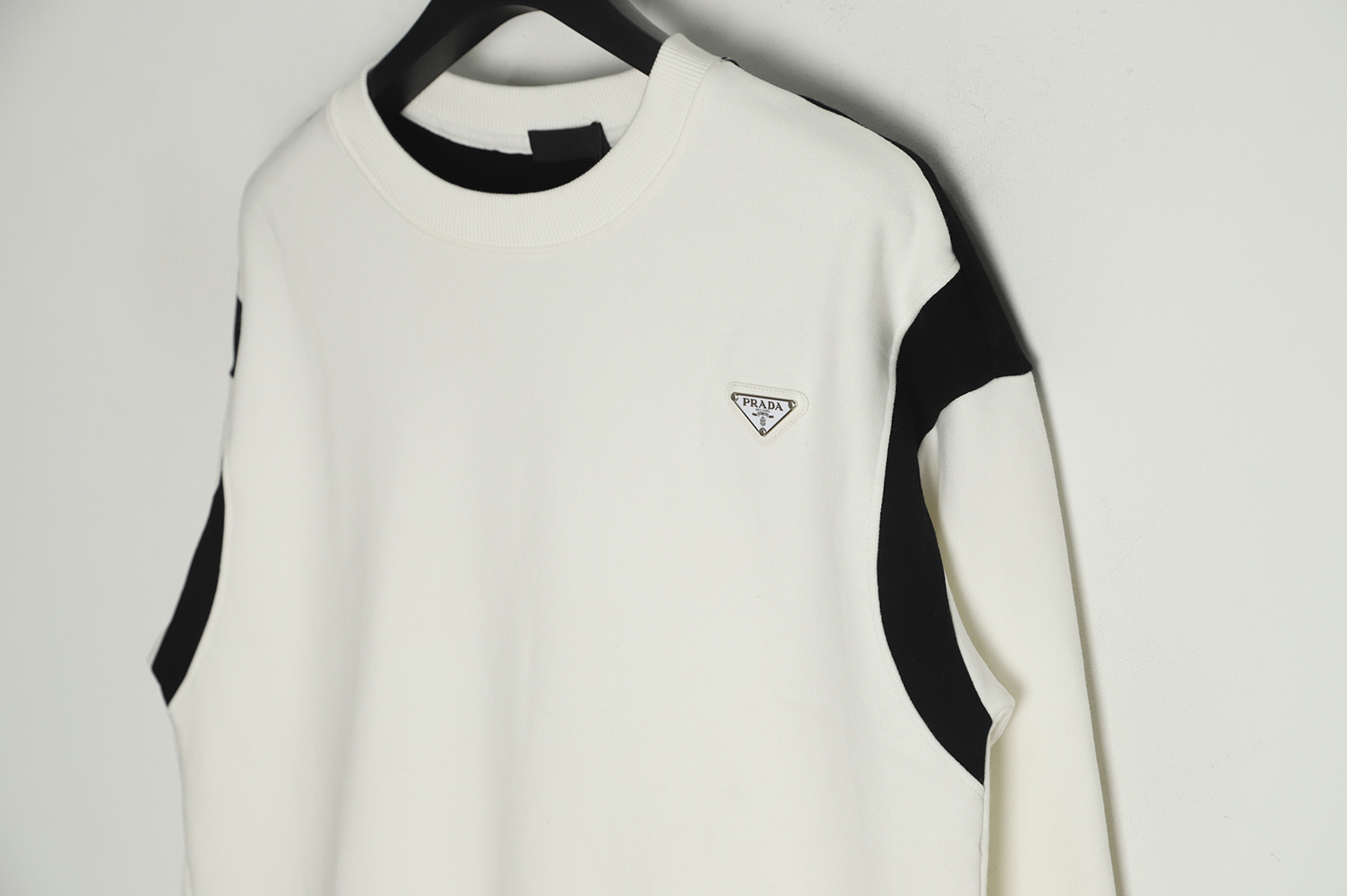 PRADA 2022 autumn fleece inverted triangle letter print round neck Hoodie