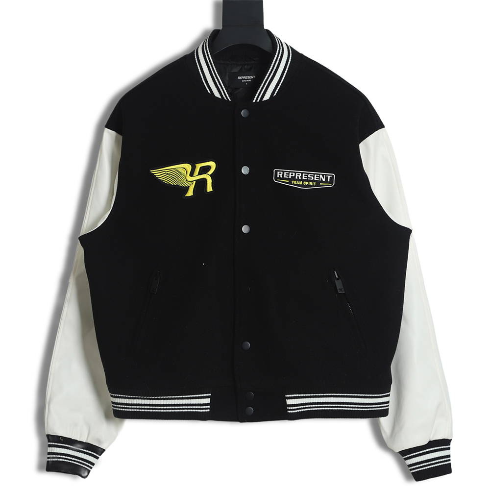 Represent 22FW English letter wings embroidery quilted baseball uniform TSK1