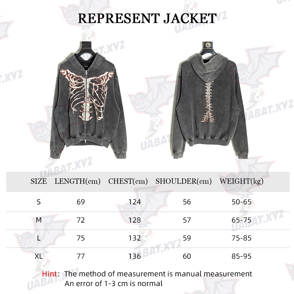 Represent 21FW Washed Distressed Skeleton Zip Jacket