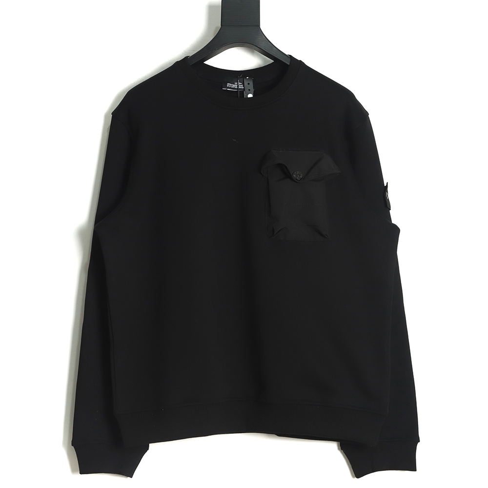 Stone Island Chest Pocket Logo Terry Crew Neck Sweatshirt