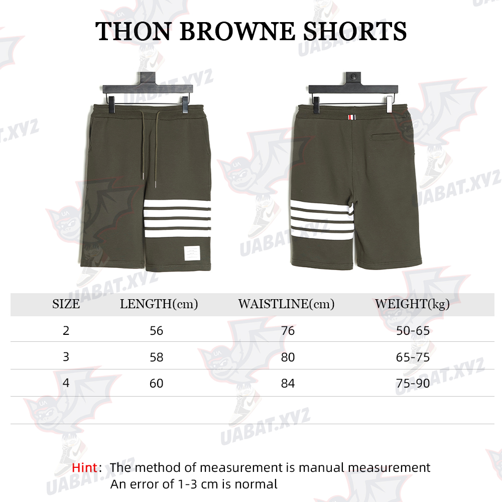 Thon Browne classic four-bar yarn-dyed dark green shorts