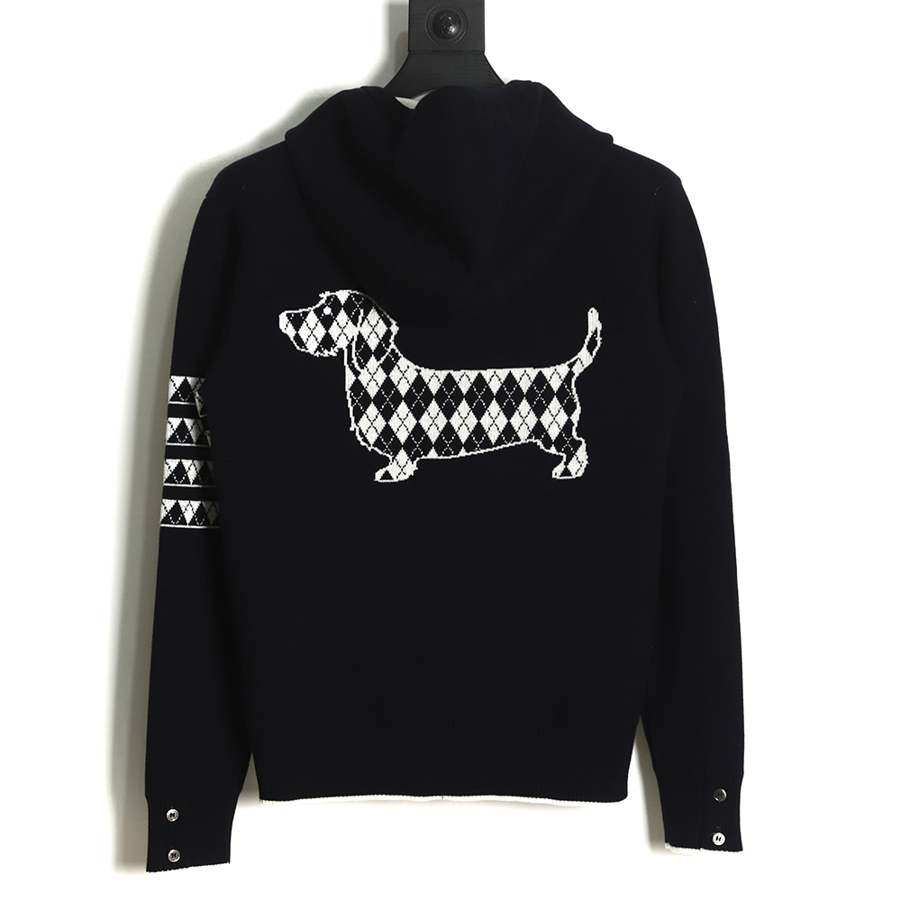 Thom Browne 22FW Diamond Dachshund Hooded Knit Jacket TSK1