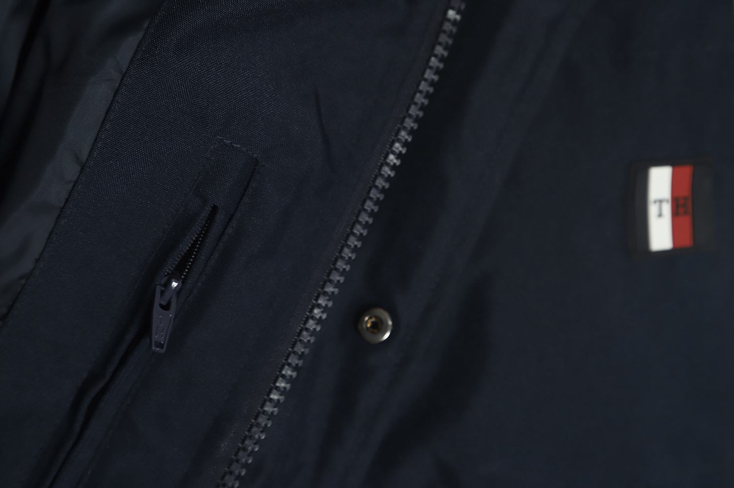 Tommy Hilfiger Rubberized Logo Drawstring Down Jacket