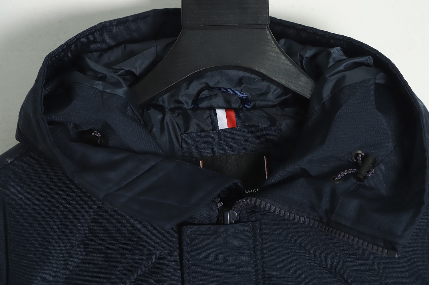 Tommy Hilfiger Rubberized Logo Drawstring Down Jacket