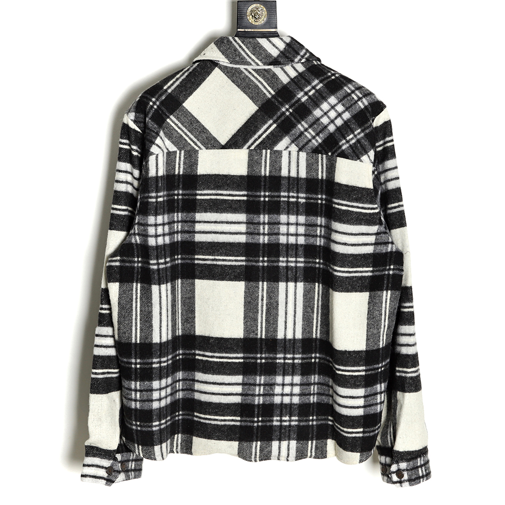 WE11 DONE Black and white checked wool shirt