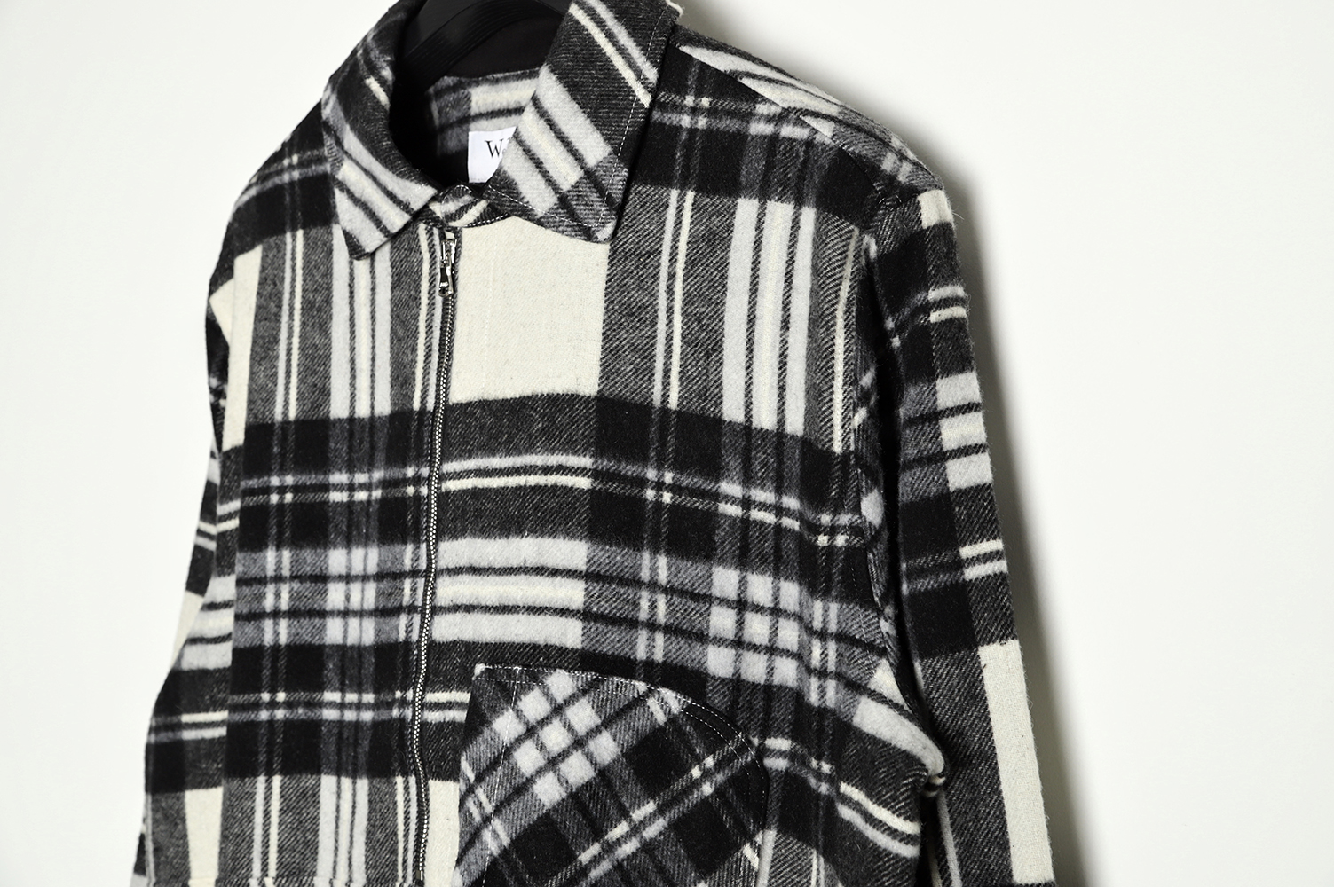 WE11 DONE Black and white checked wool shirt