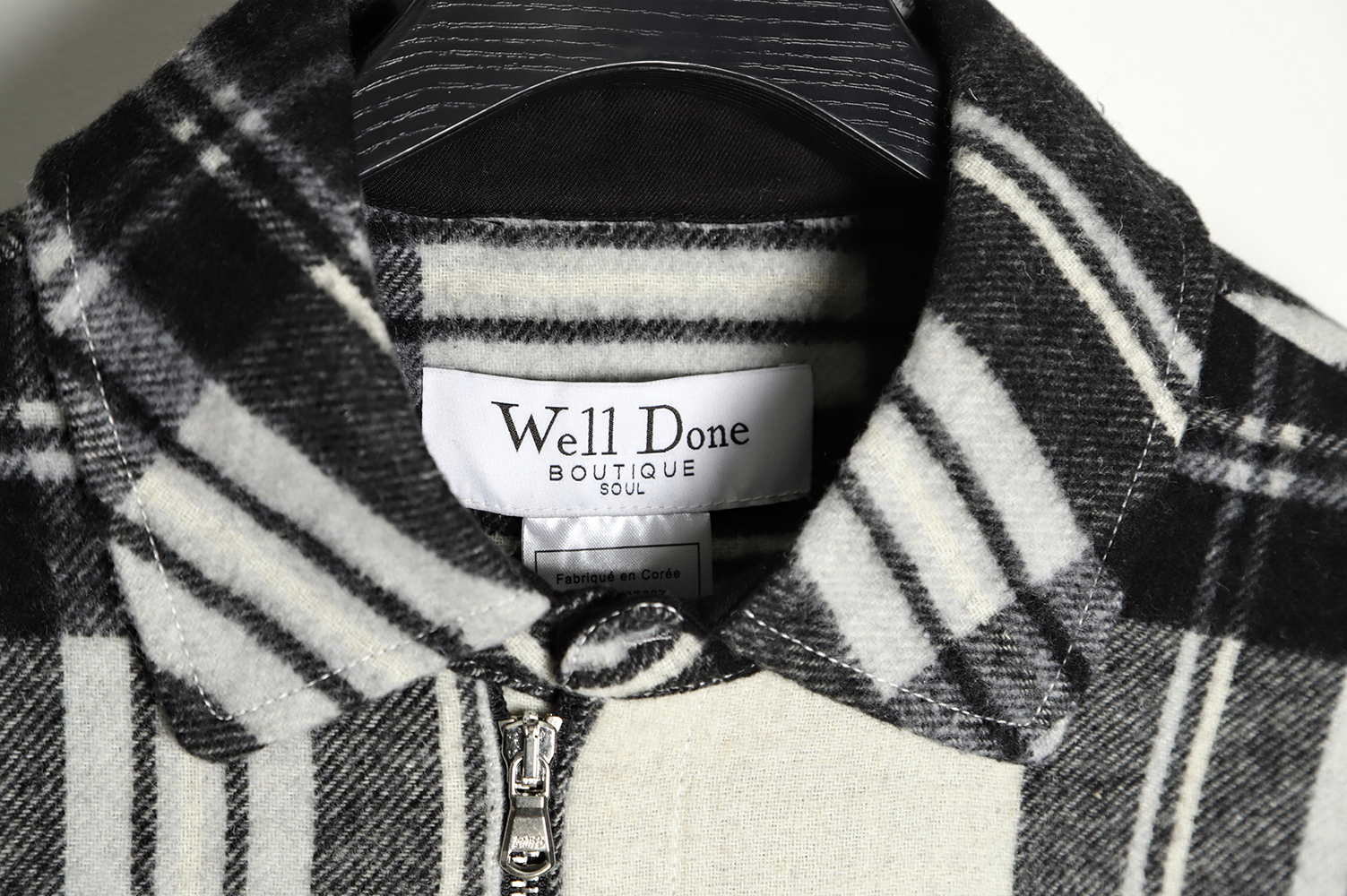 WE11 DONE Black and white checked wool shirt