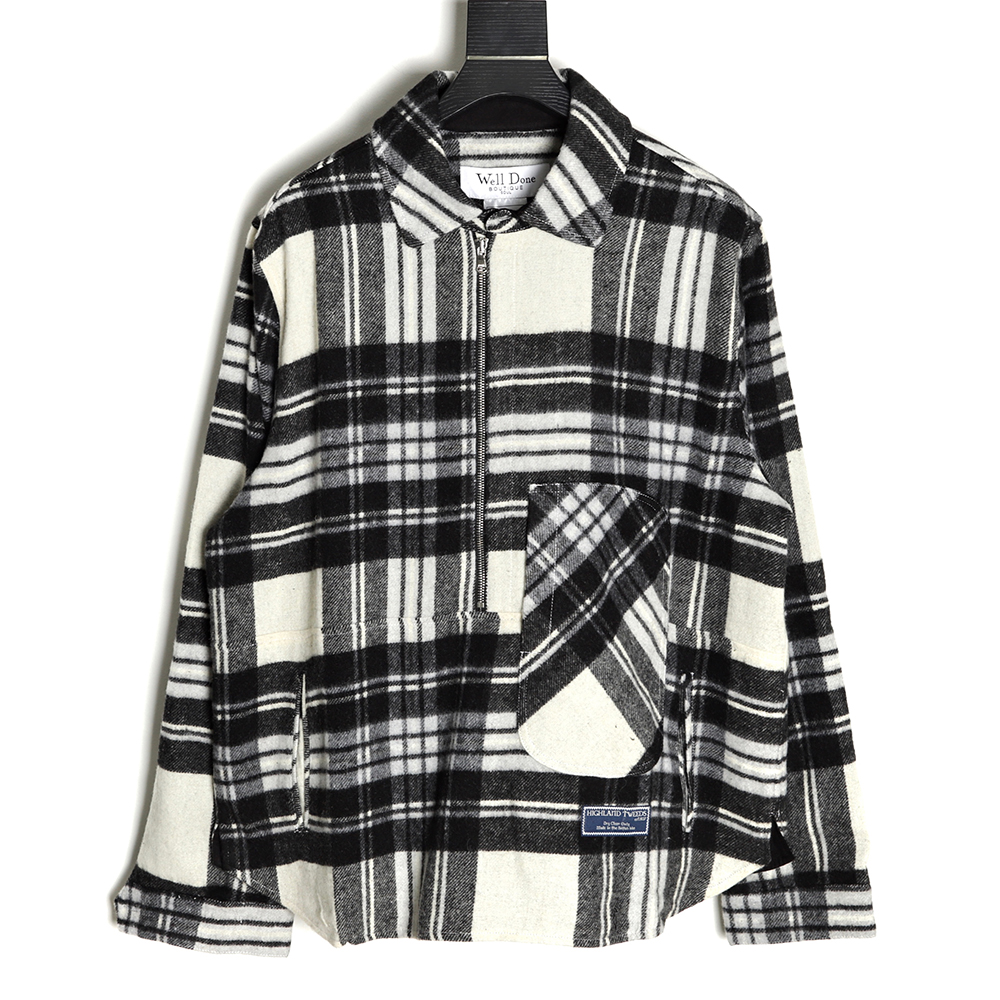 WE11 DONE Black and white checked wool shirt