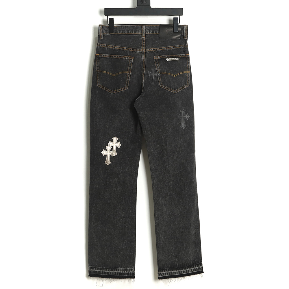 Chrome Hearts Silver Leather Label Cross Denim Trousers
