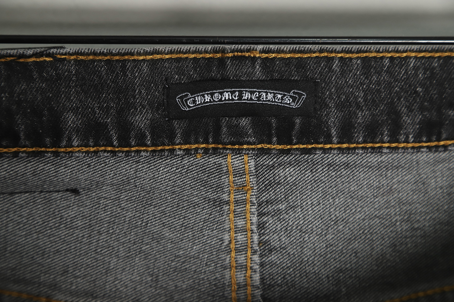 Chrome Hearts Silver Leather Label Cross Denim Trousers