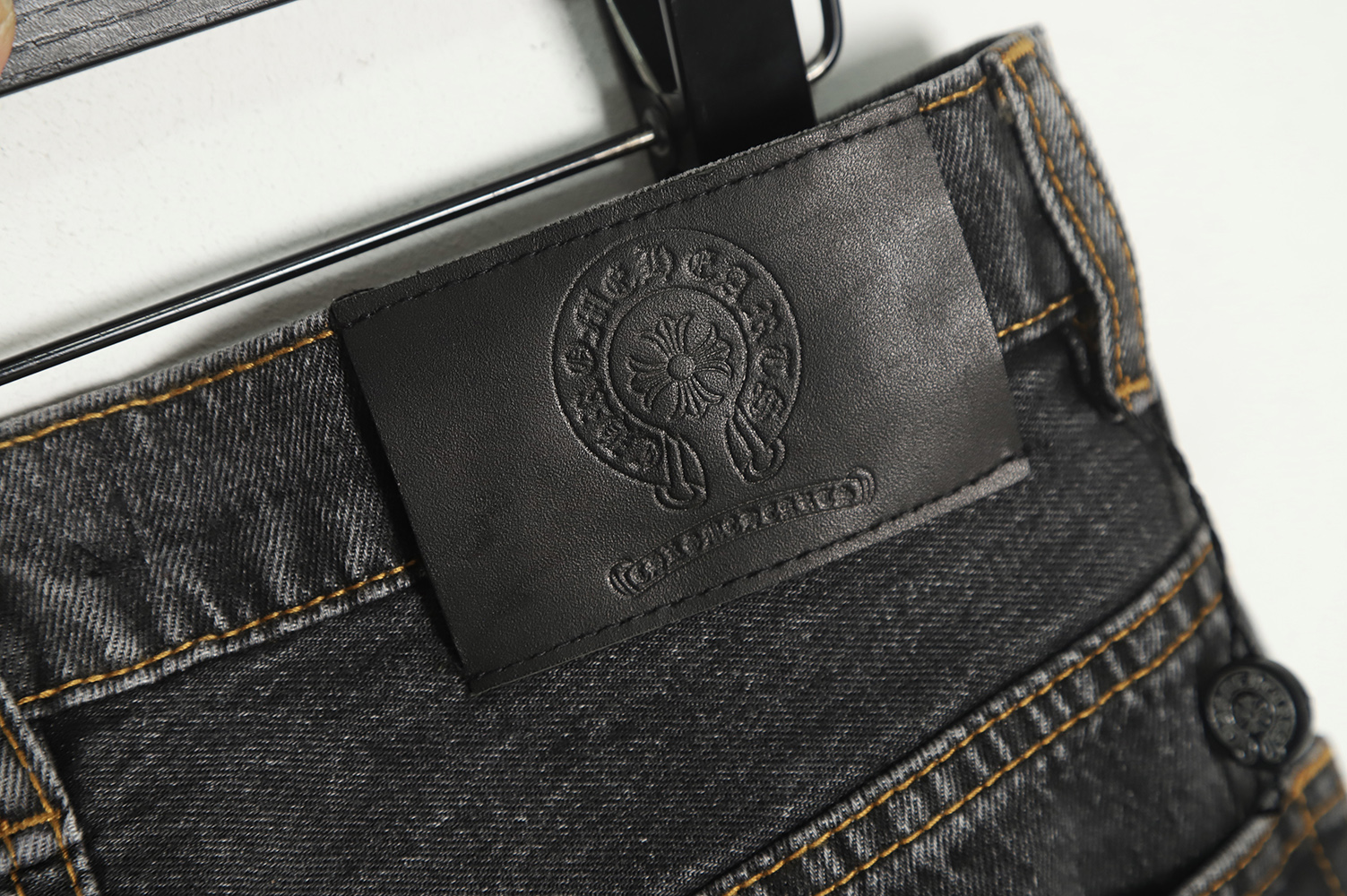 Chrome Hearts Silver Leather Label Cross Denim Trousers
