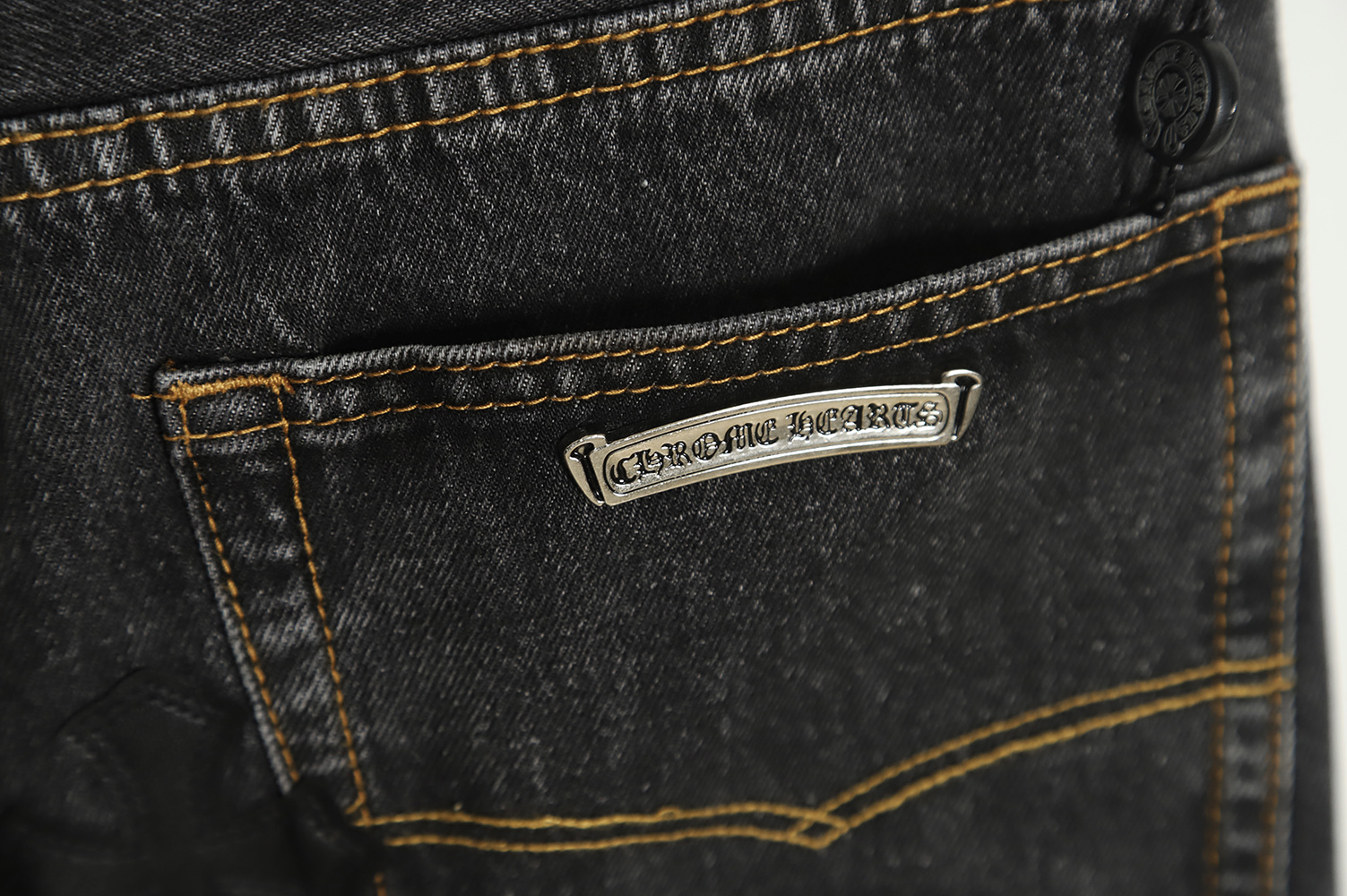 Chrome Hearts Silver Leather Label Cross Denim Trousers