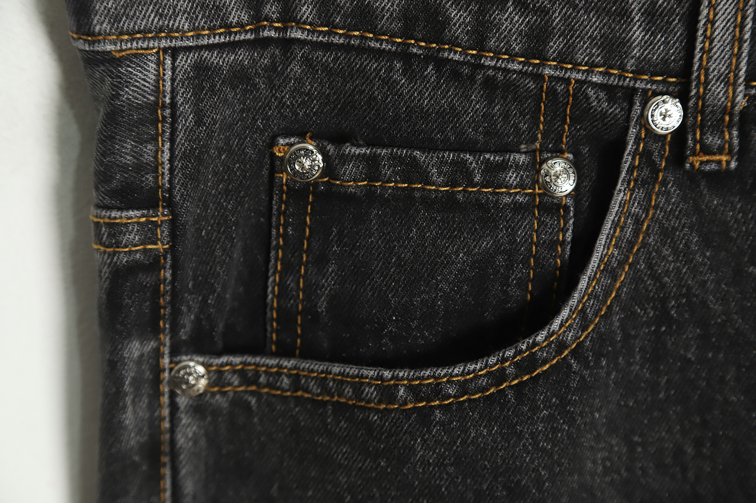 Chrome Hearts Silver Leather Label Cross Denim Trousers