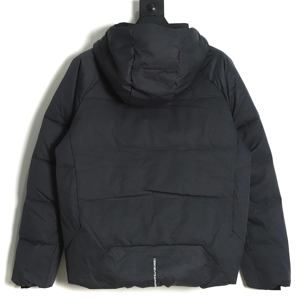 DESCENTE Hooded Cropped Down Jacket with Laminated Pockets Navy blue