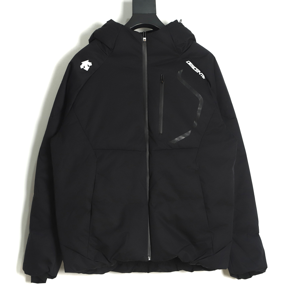 DESCENTE Hooded Cropped Down Jacket with Laminated Pockets Black