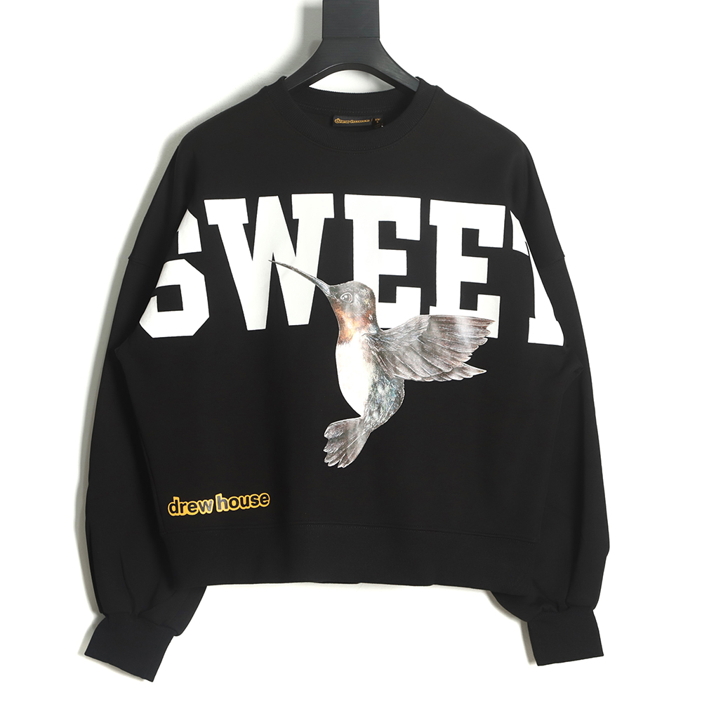 DREW House 2022 A/W black hummingbird print thin fleece sweater