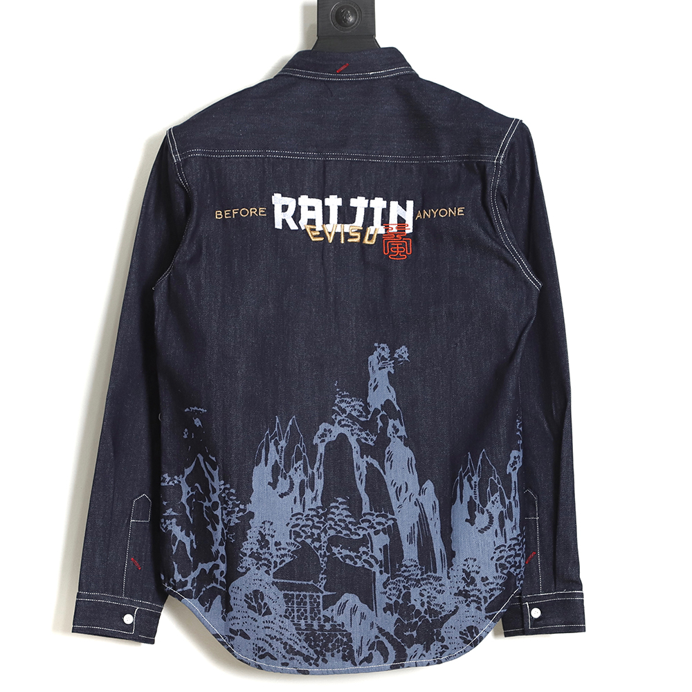 Evisu 23ss landscape painting discharge dyed long-sleeved shirt