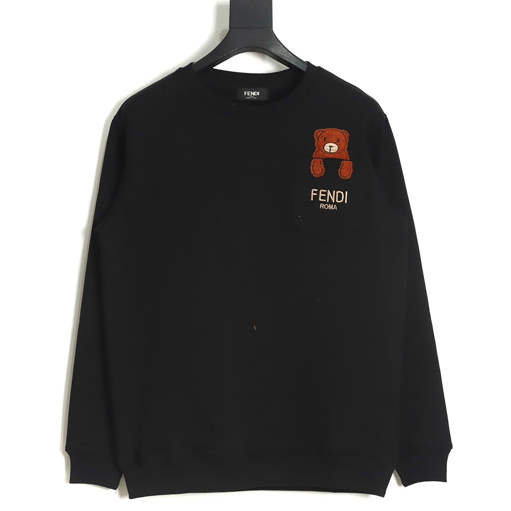 Fendi 22fw flocking bear embroidery logo round neck sweater TSK1