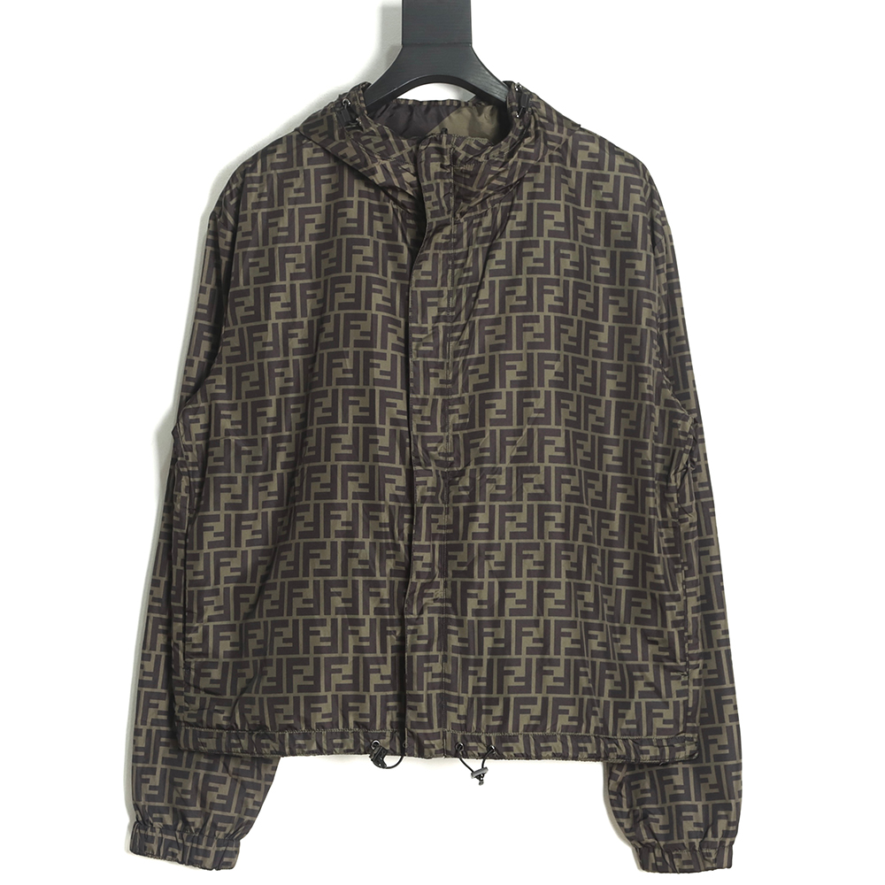 FENDI FD 22 new double-sided black flower nylon jacket coat