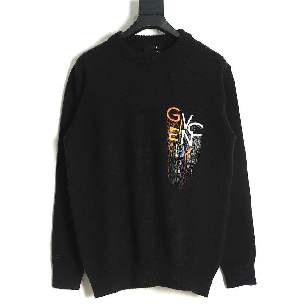 GIVENCHY casual crewneck sweater with rainbow fringe and embroidered letters