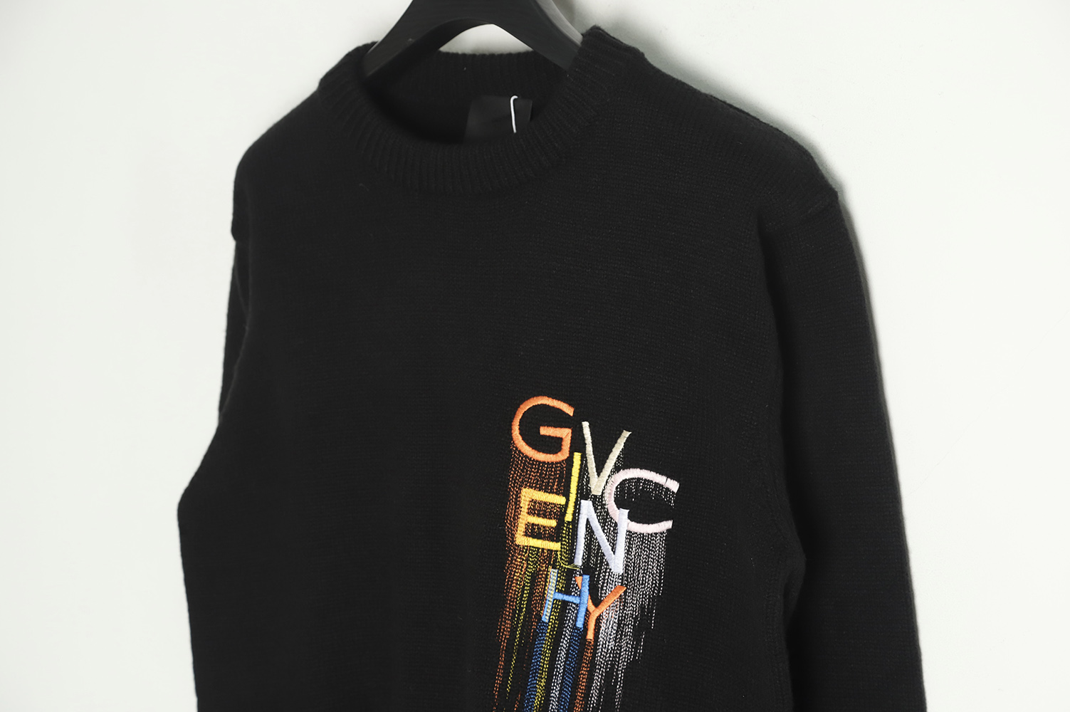 GIVENCHY casual crewneck sweater with rainbow fringe and embroidered letters