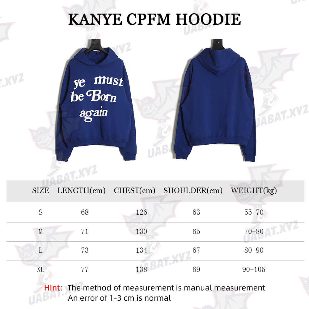 KANYE CPFM Foam Letter Print Reborn Hoodie Blue