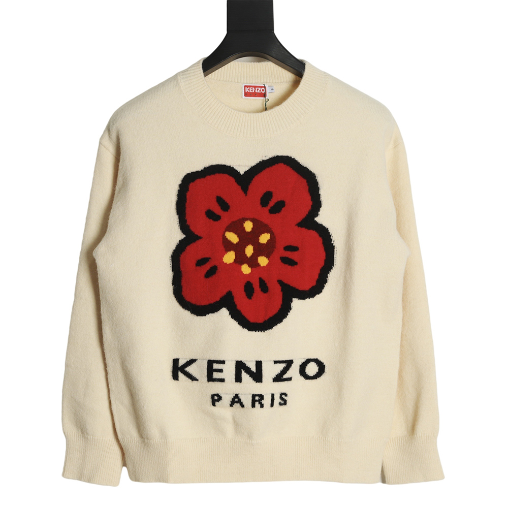 KENZO 22FW small red flower round neck sweater