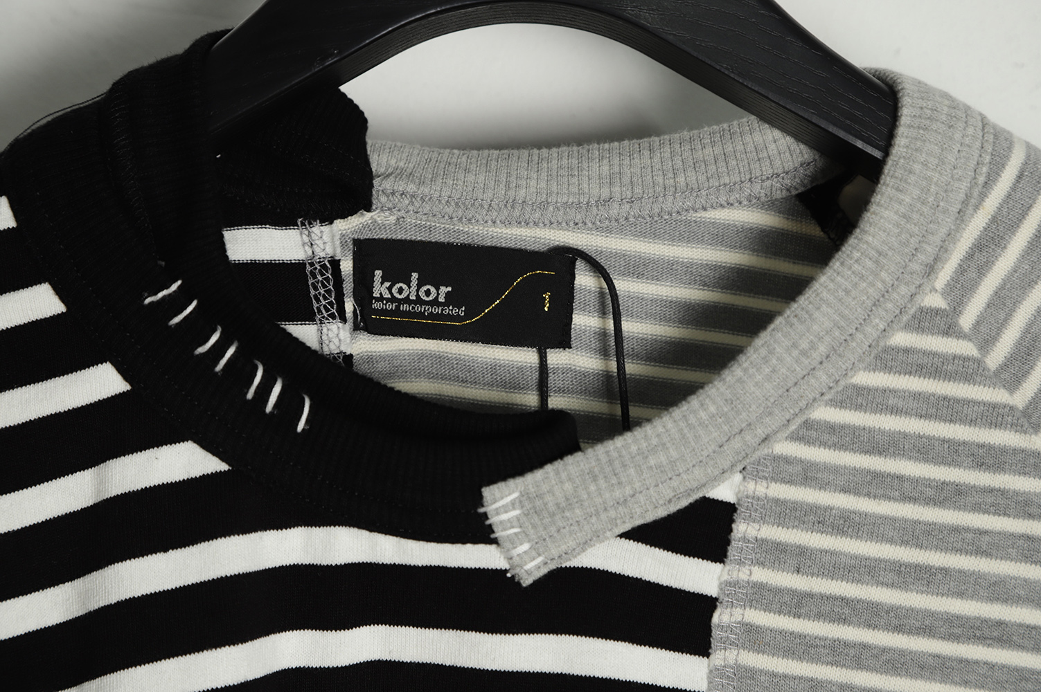 Kolor 22SS Deconstructed Panel Stripe Short Sleeve T-Shirt TSK1