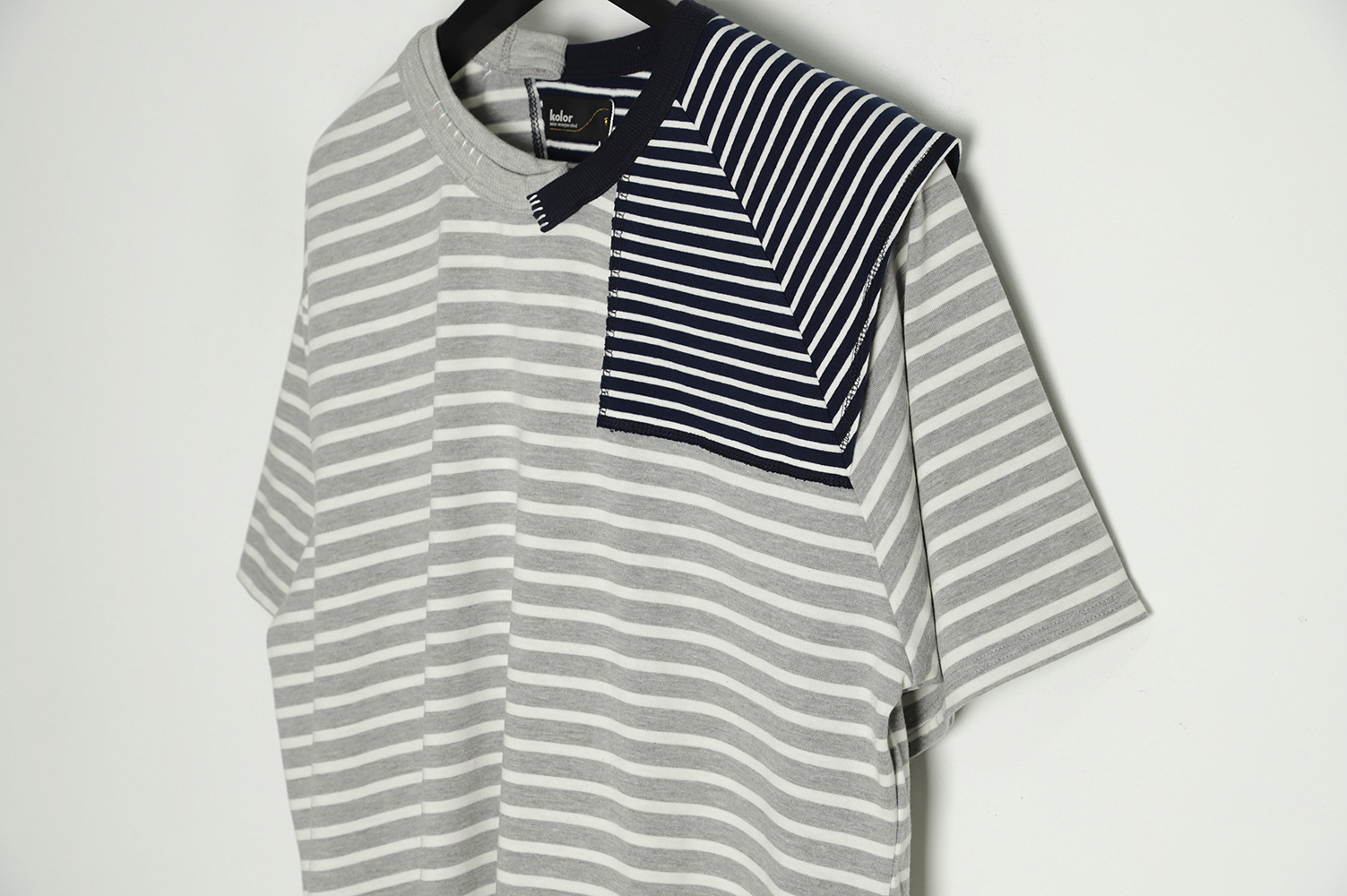 Kolor 22SS Deconstructed Panel Stripe Short Sleeve T-Shirt