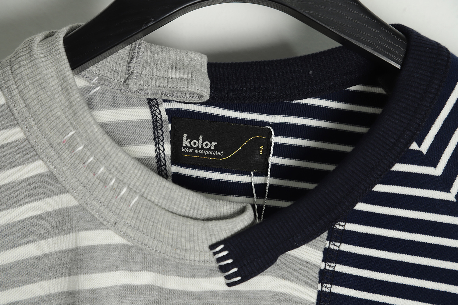 Kolor 22SS Deconstructed Panel Stripe Short Sleeve T-Shirt