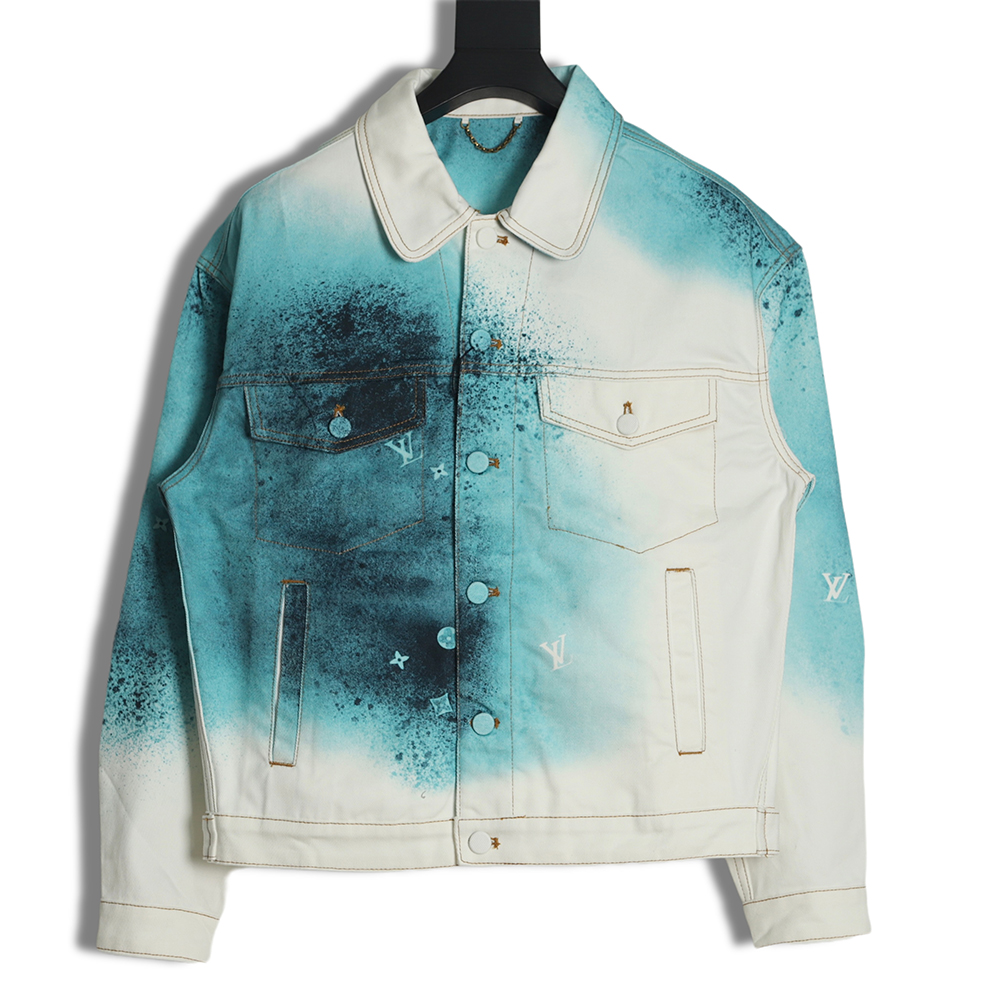 Louis Vuitton 22FW crushed ice blue splash ink denim jacket