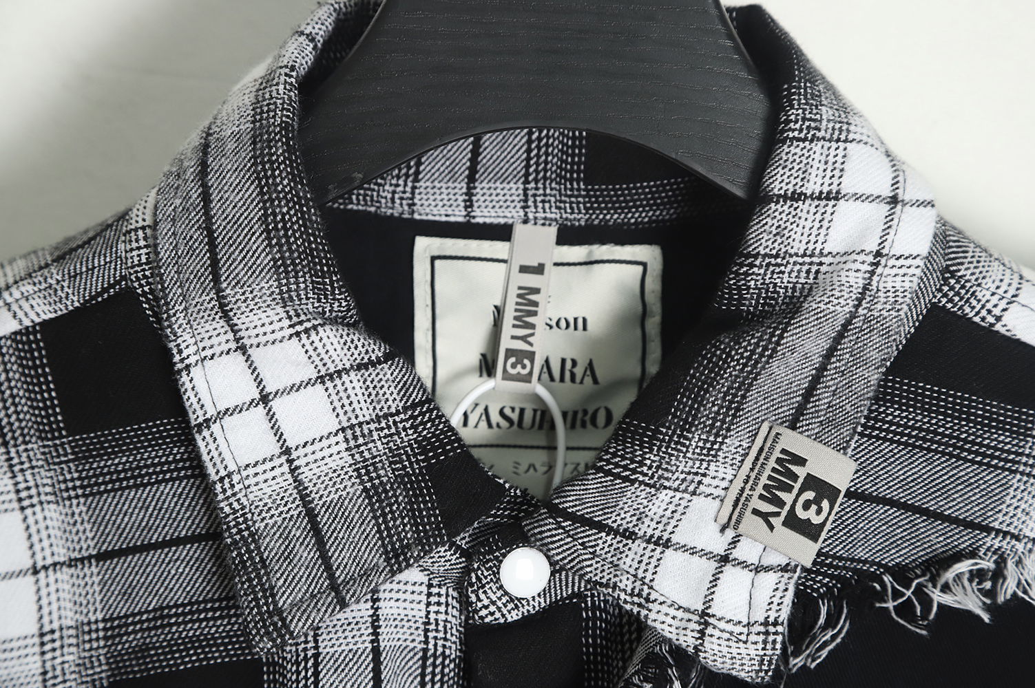 Maison Mihara Yasuyu plaid stitching destroyed denim shirt jacket